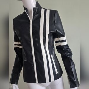 NWT Hilary Radley for Katherine Barclay Laura Black and White Stripe Moto Jacket